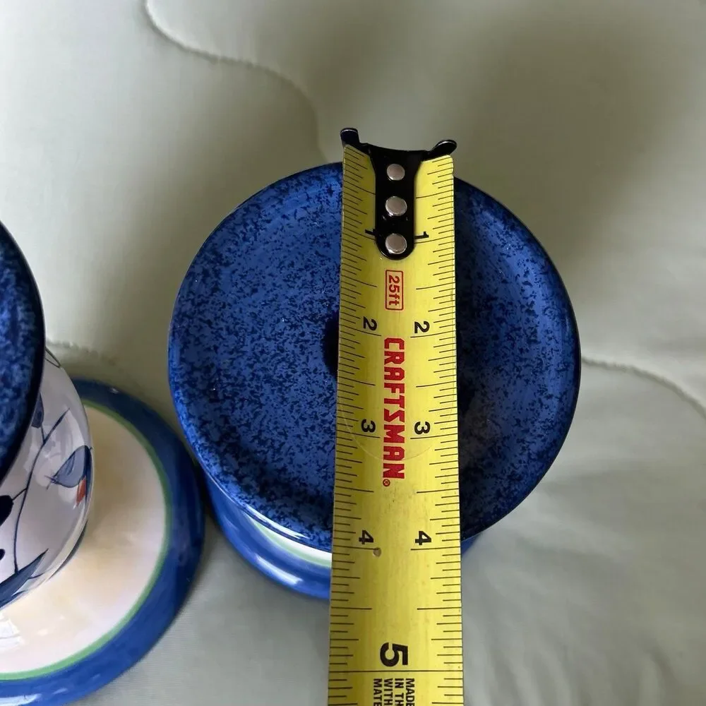 VTG Pfaltzgraff Floral Dainty Ceramic Blue + Orange Candlestick Holder Set of 2